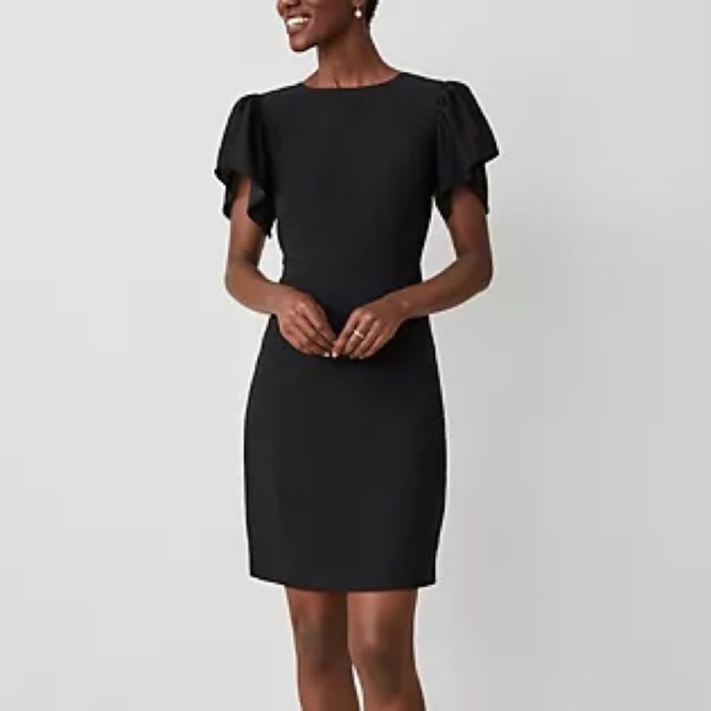 Ann Taylor Black Flutter-Sleeve Flare Dress